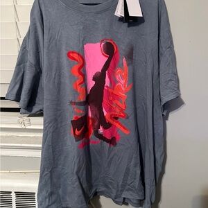 Nike Blue Tee with Pink and Red Graphic